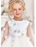 Long Sleeves Colorful Beaded 3D Flowers Cute Flower Girl Dress